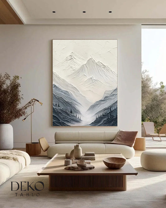 "White" Beyaz Füme Dağ Manzarası Detaylı Yağlı Boya Tablo