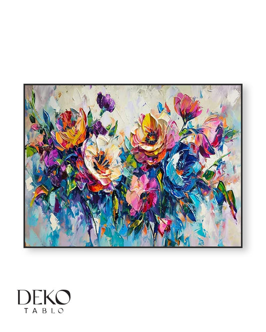 "Davet" Pembe Turkuaz Beyaz Detaylı Yağlı Boya Tablo