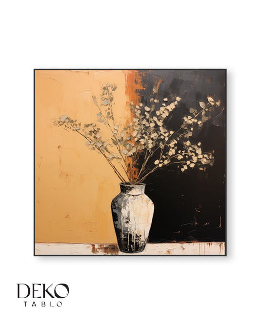 "Aura" Siyah Beyaz Turuncu Tonlarında Detaylı Yağlı Boya Tablo