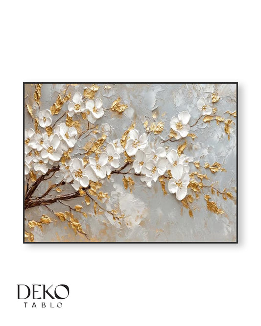 "Haziran" Gri Beyaz ve Gold Detaylı Yağlı Boya Tablo