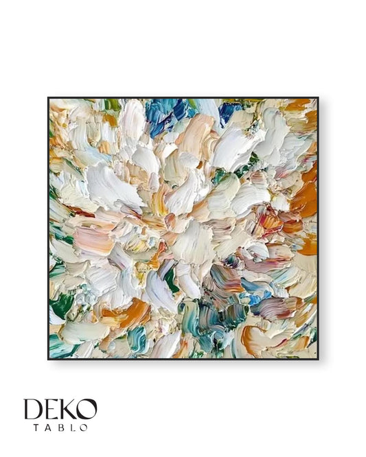 "Dinamik" Beyaz Mavi Sarı ve Turuncu Detaylı Yağlı Boya Tablo