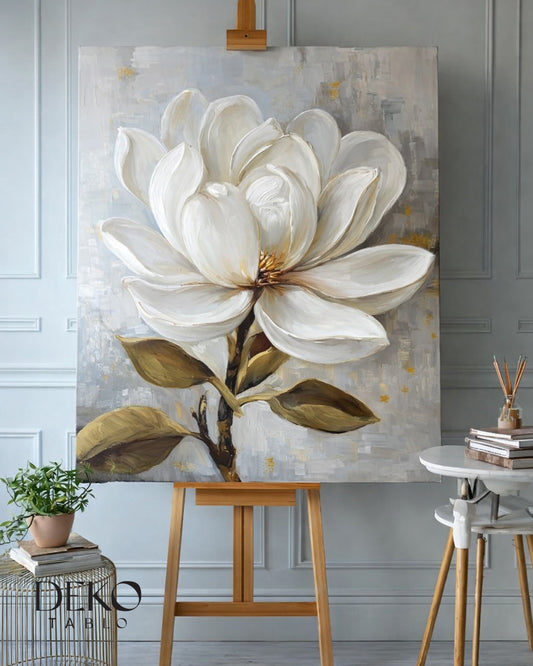 "White Rose" Beyaz Çiçek Detaylı Yağlı Boya Tablo