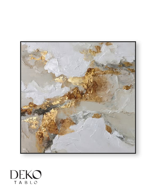 "Işık" Beyaz Gri ve Gold Detaylı Yağlı Boya Tablo