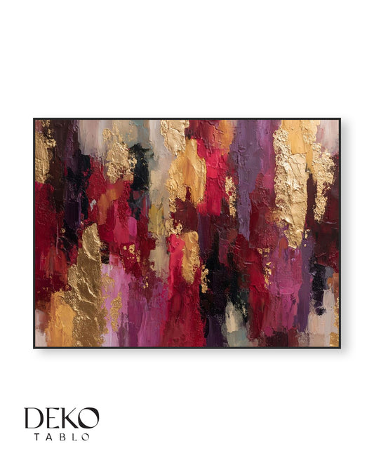 "Avangart" Bordo Fuşya ve Gold Detaylı Yağlı Boya Tablo