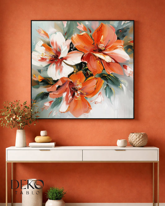 "Madrid" Terracota ve Yeşil Detaylı Yağlı Boya Tablo