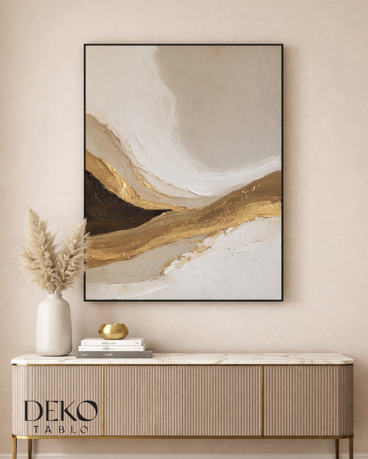 "Dokunuş" Bej Kahve ve Gold Detaylı Yağlı Boya Tablo