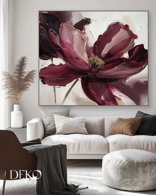 "Diva" Bordo Beyaz ve Gold Detaylı Yağlı Boya Tablo