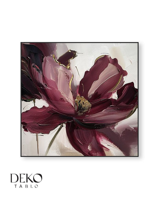 "Pastel" Bordo Beyaz ve Altın Tonlarında Detaylı Yağlı Boya Tablo