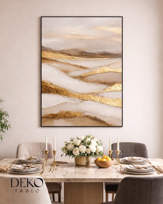 "Vadi" Kahve Beyaz ve Gold Tonlarında Detaylı Yağlı Boya Tablo