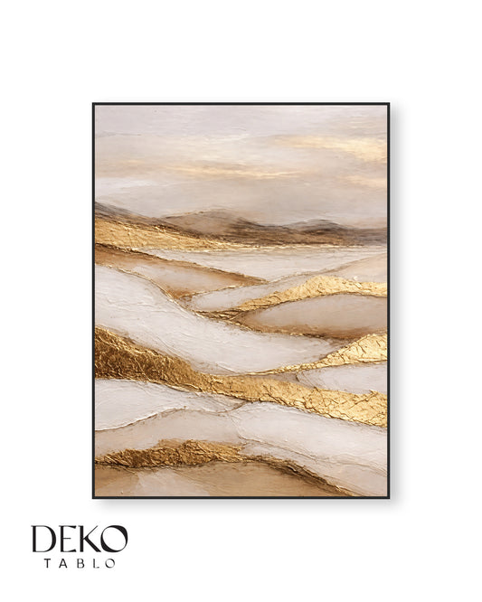 "Vadi" Kahve Beyaz ve Gold Tonlarında Detaylı Yağlı Boya Tablo