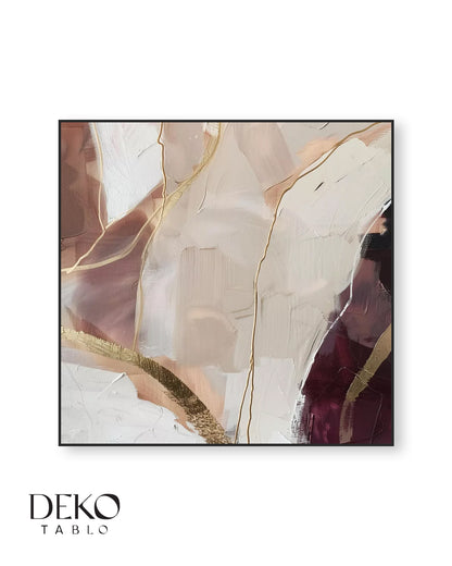 "Pastel" Bordo Bej ve Gold Detaylı Yağlı Boya Tablo