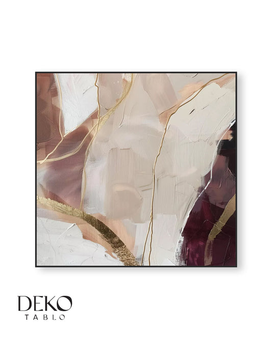 "Diva" Bordo Beyaz Bej ve Altın Tonlarında Detaylı Yağlı Boya Tablo