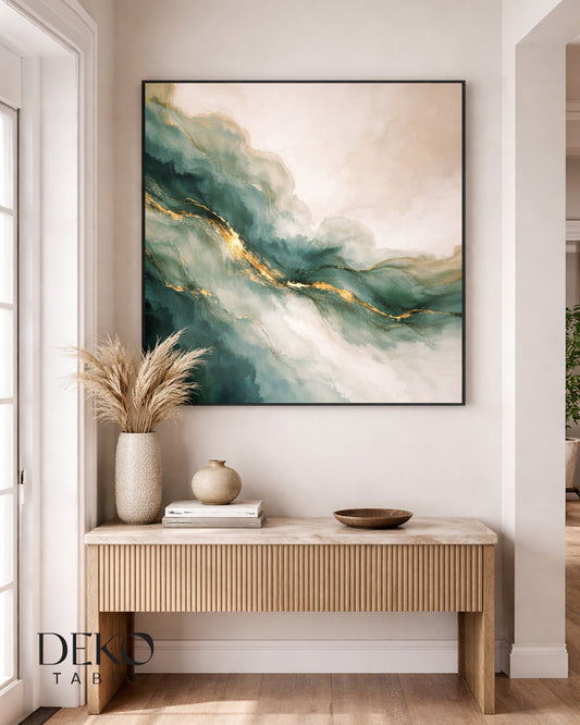 "Okyanus" Yeşil Beyaz ve Gold Detaylı Yağlı Boya Tablo