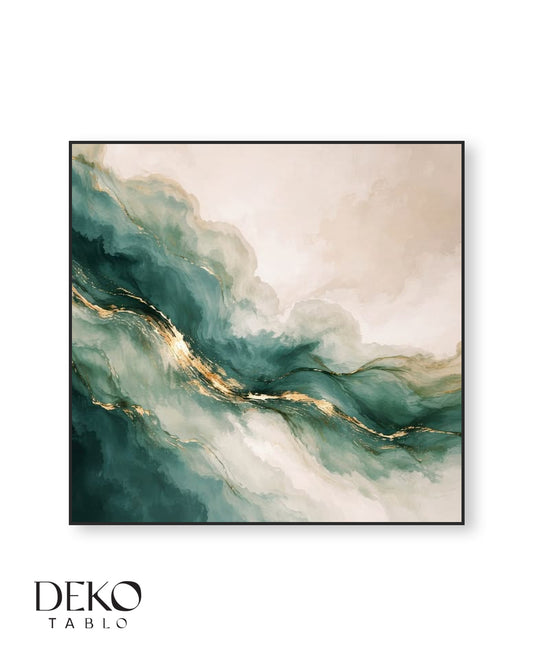 "Okyanus" Yeşil Beyaz ve Gold Detaylı Yağlı Boya Tablo