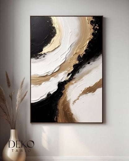 "Açı" Siyah Beyaz ve Gold Detaylı Yağlı Boya Tablo