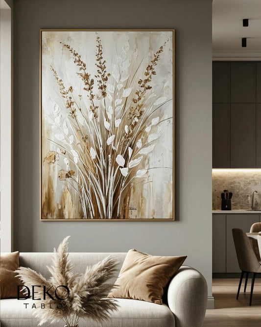"Buğday" Bej Kahve ve Gold Detaylı Yağlı Boya Tablo