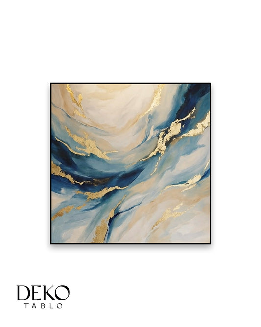"Mercan" Beyaz Mavi ve Gold Detaylı Yağlı Boya Tablo