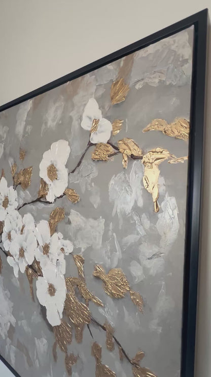 "Haziran" Gri Beyaz ve Gold Detaylı Yağlı Boya Tablo
