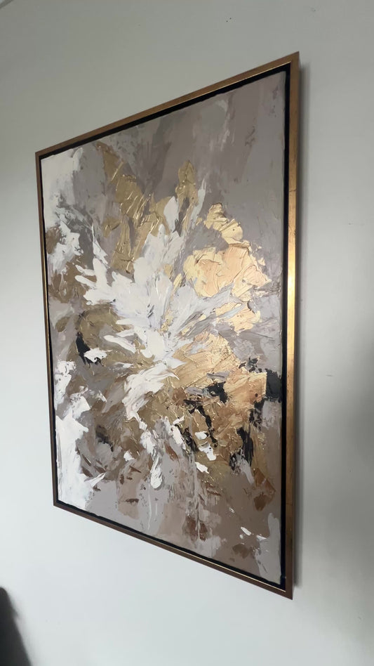 "Harmoni" Beyaz Bej ve Gold Detaylı Yağlı Boya Tablo