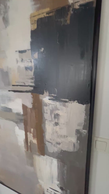 “Denge” Siyah ve Bejin Dinginliği Soyut Yağlı Boya Tablo