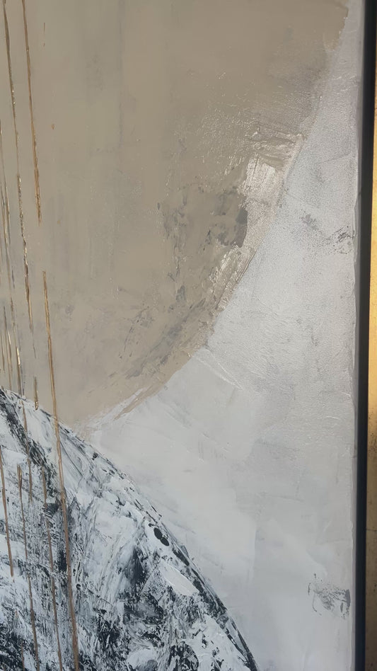 "Sion" Siyah Beyaz Bej ve Gold Detaylı Yağlı Boya Tablo